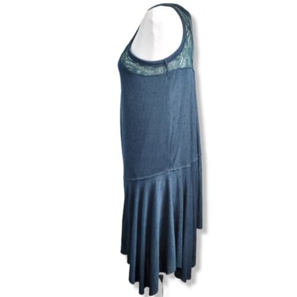 Free People Slinky Swing Dress Small Make it Count Trapeze Jade Green Sheer Lace - Picture 9 of 13